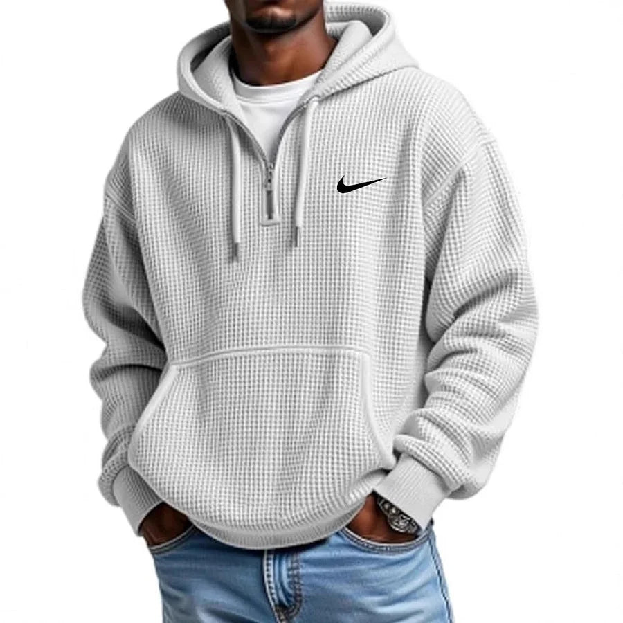 Men's Waffle Knit Zip-Up Hoodie | Casual Long Sleeve Pullover