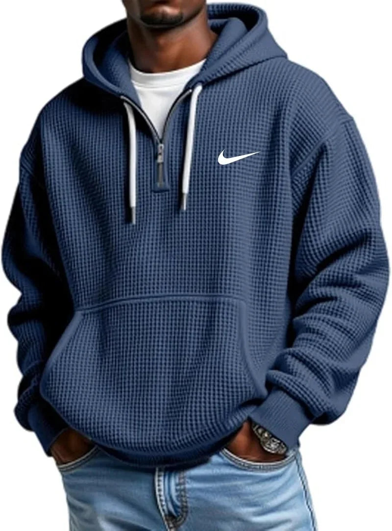 Men's Waffle Knit Zip-Up Hoodie | Casual Long Sleeve Pullover