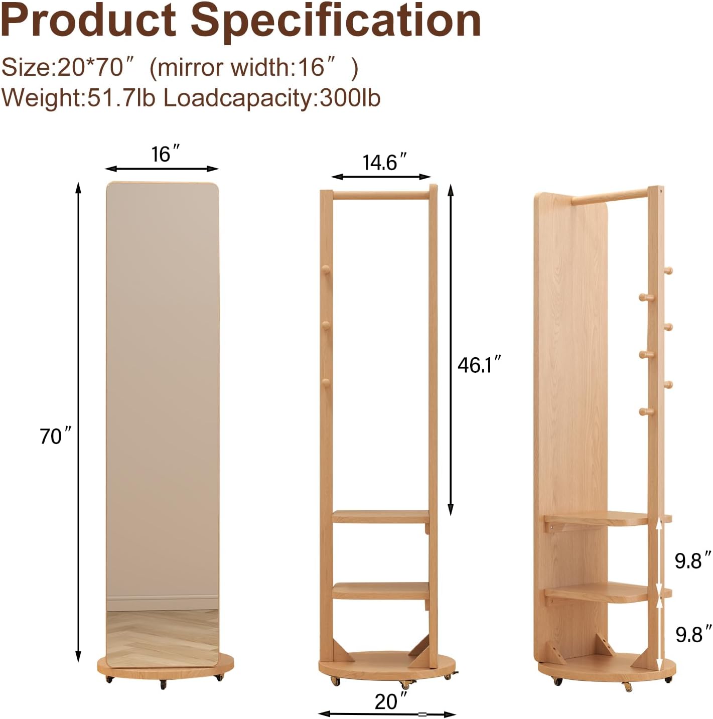 Full-length mirror with stand