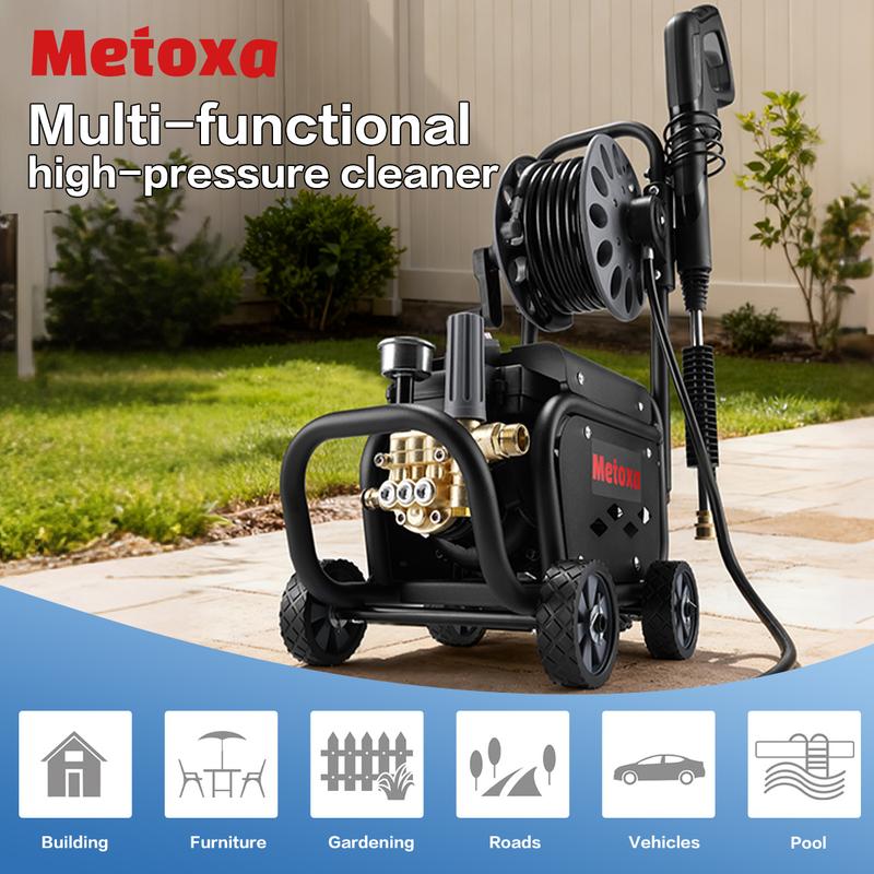 Metoxa high-pressure washer, 2000W high power, equipped with 4 nozzles and a foam lance.