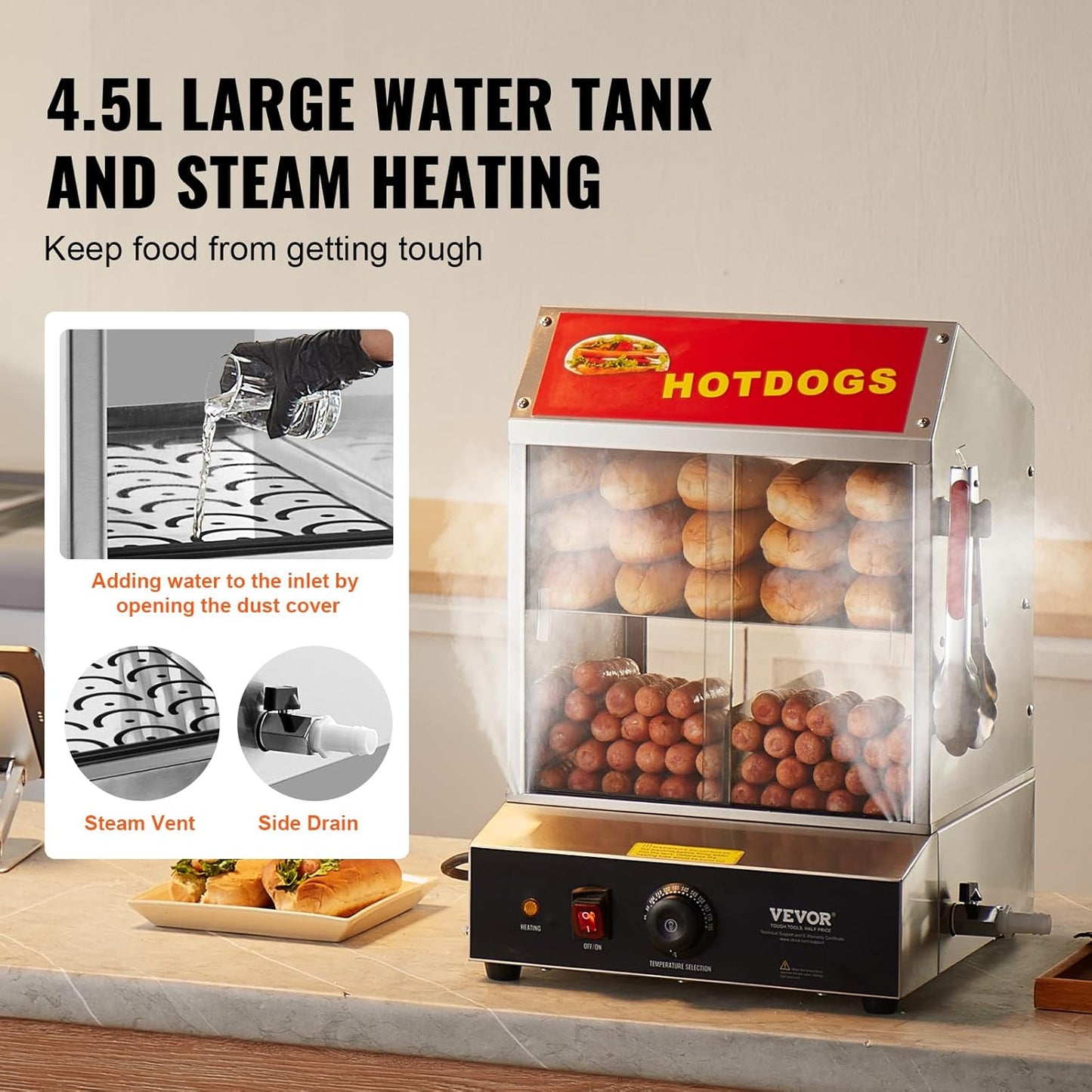 VEVOR Hot Dog Bun Steamer
