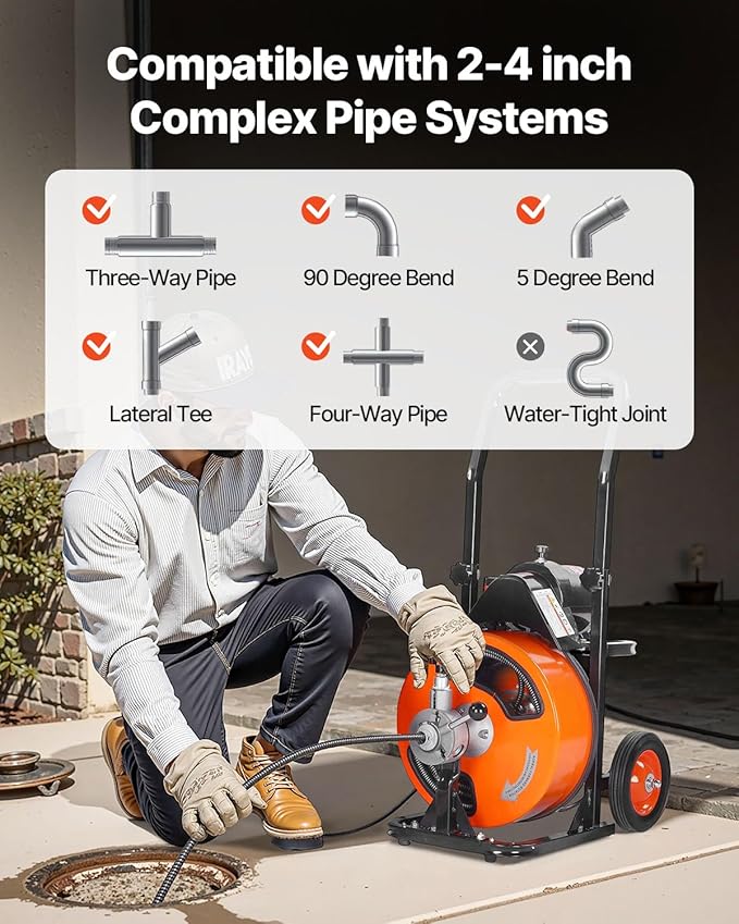 Limpiador de tubos con barrena y pedal VEVOR
