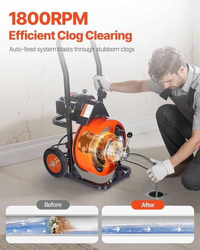 Limpiador de tubos con barrena y pedal VEVOR