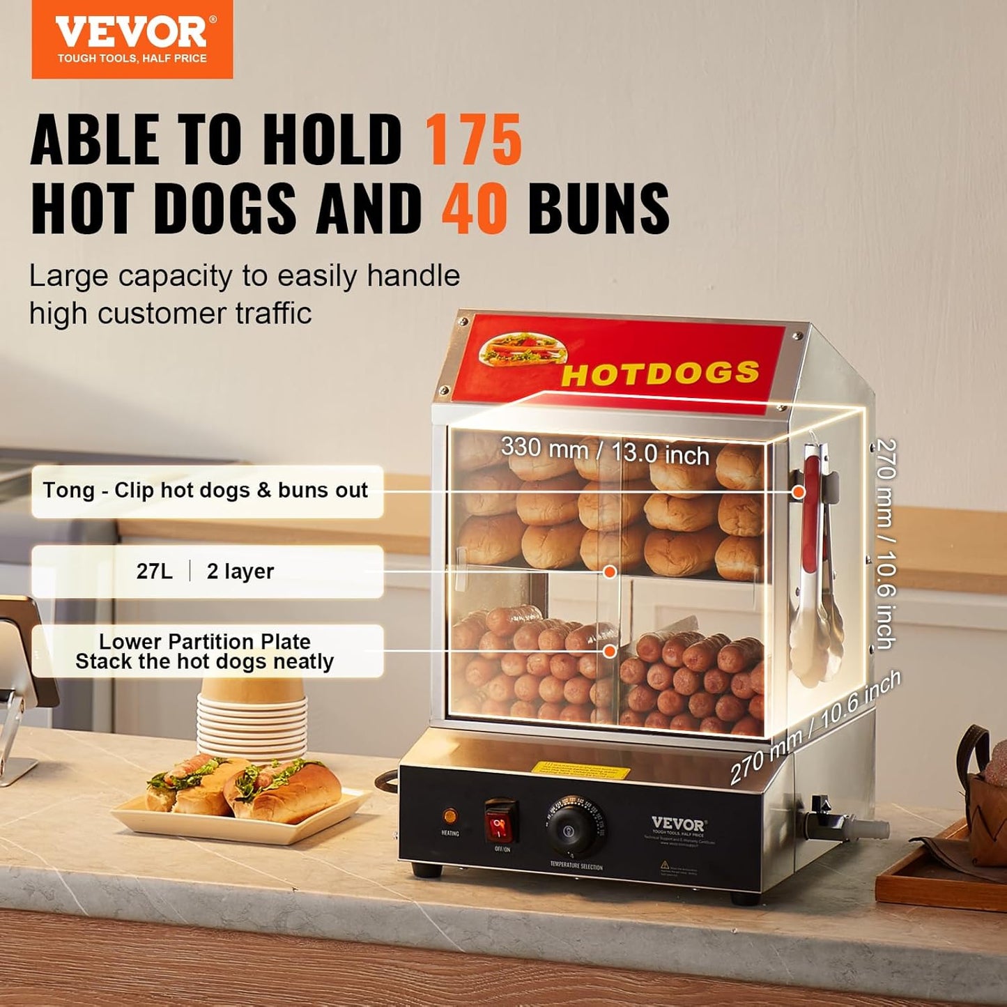 VEVOR Hot Dog Bun Steamer