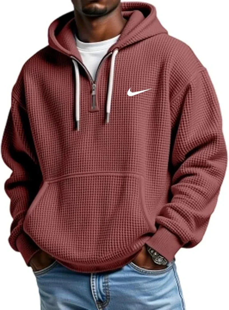 Men's Waffle Knit Zip-Up Hoodie | Casual Long Sleeve Pullover