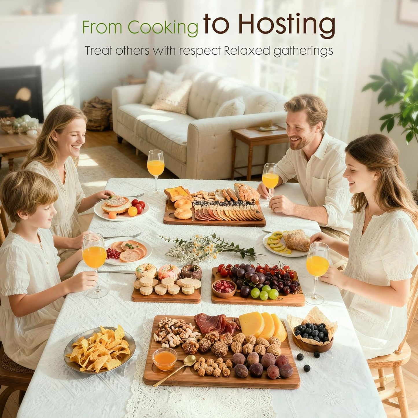 Carbonized Bamboo Cutting Boards for Kitchen with Wood Storage Stand