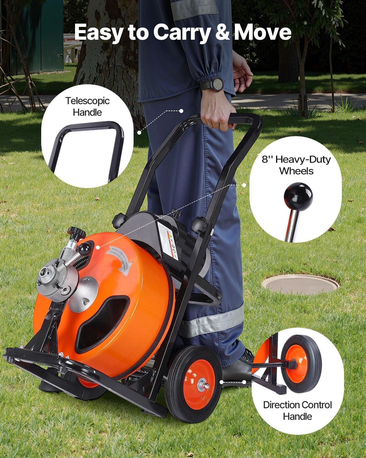 Limpiador de tubos con barrena y pedal VEVOR