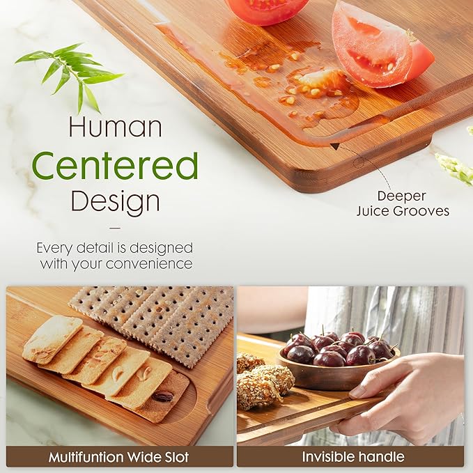 Carbonized Bamboo Cutting Boards for Kitchen with Wood Storage Stand