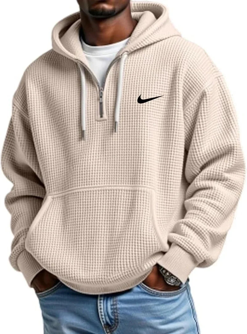 Men's Waffle Knit Zip-Up Hoodie | Casual Long Sleeve Pullover
