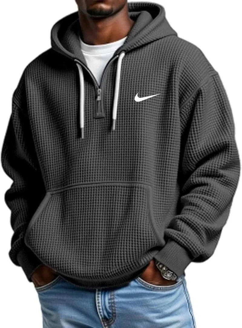 Men's Waffle Knit Zip-Up Hoodie | Casual Long Sleeve Pullover