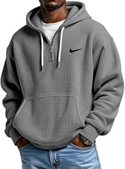 Men's Waffle Knit Zip-Up Hoodie | Casual Long Sleeve Pullover