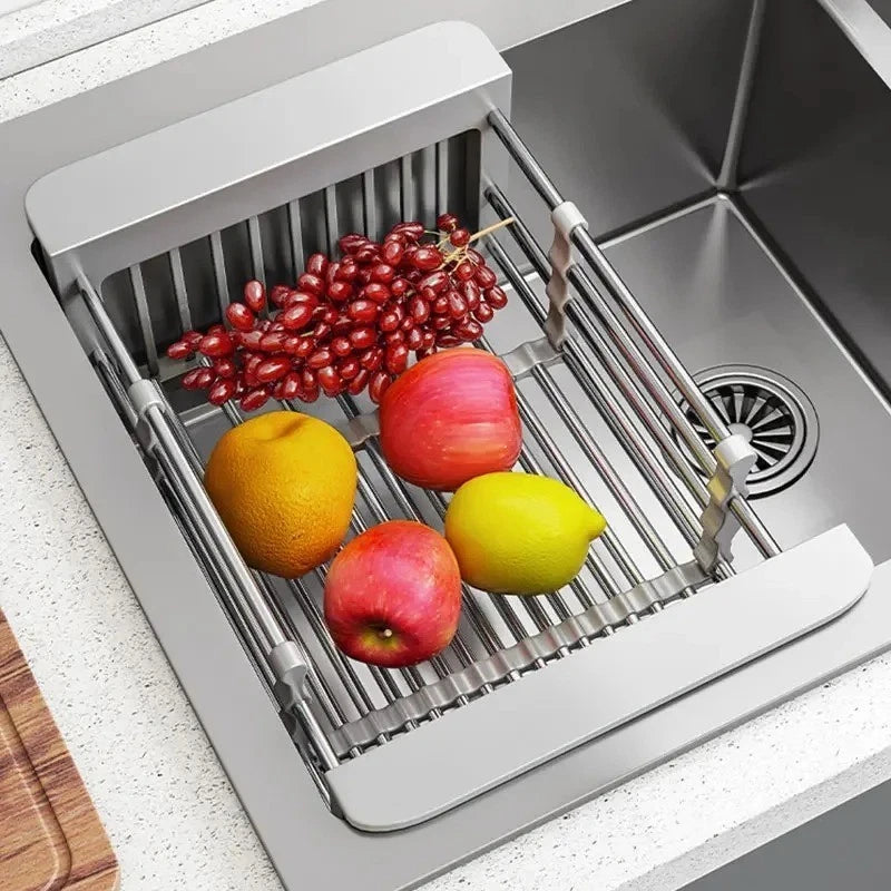 Adjustable Stainless Steel Sink Rack Drain Strainer Basket