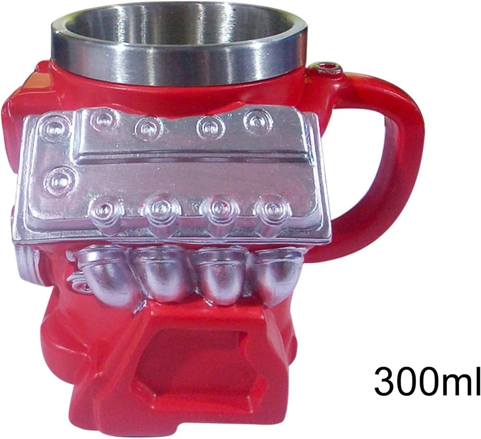 Retro V8 Engine Coffee Mug Ceramic Cup Stainless Steel Interior Gift Automotive